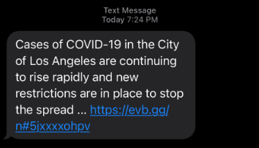 The city of Los Angeles sent out a text alert on Dec. 2, 2020.