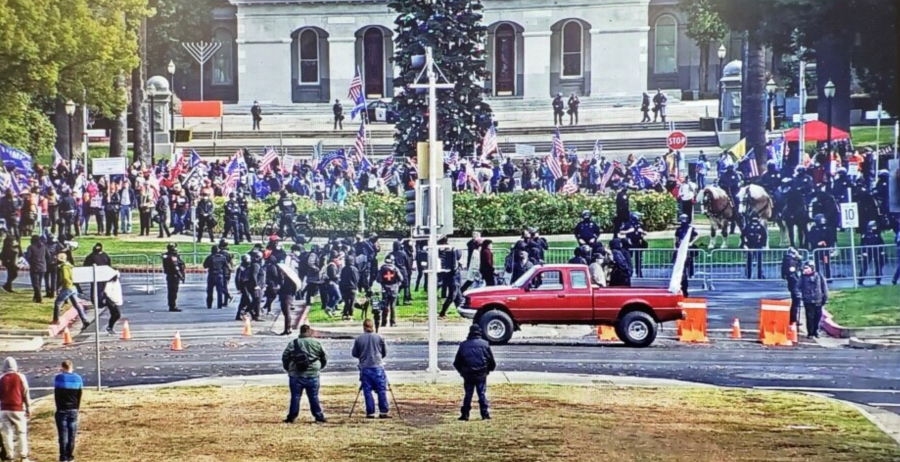 The Sacramento Police Department tweeted this photo of a protest outside the California State Capitol on Dec. 12, 2020.