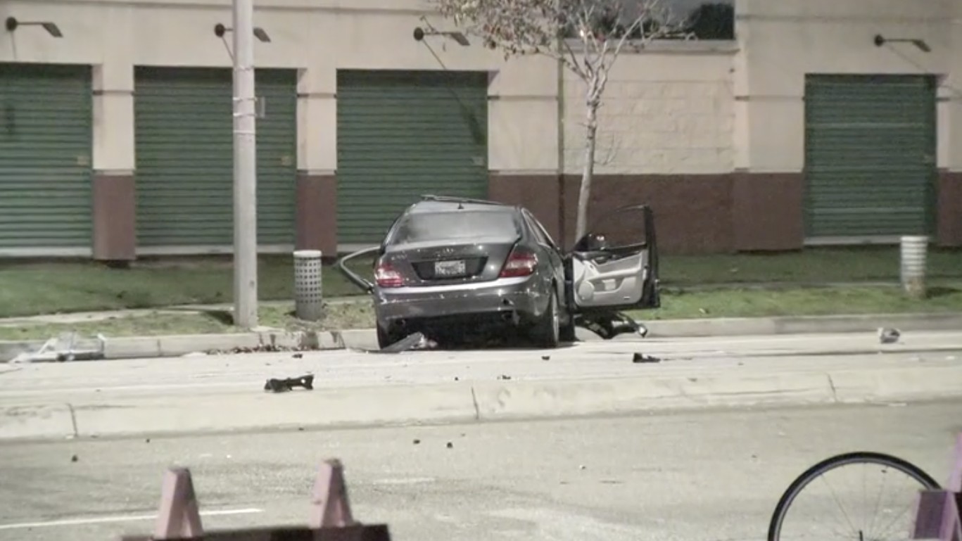 Police investigate a fatal pursuit in Gardena on Dec. 22, 2020. (KTLA)