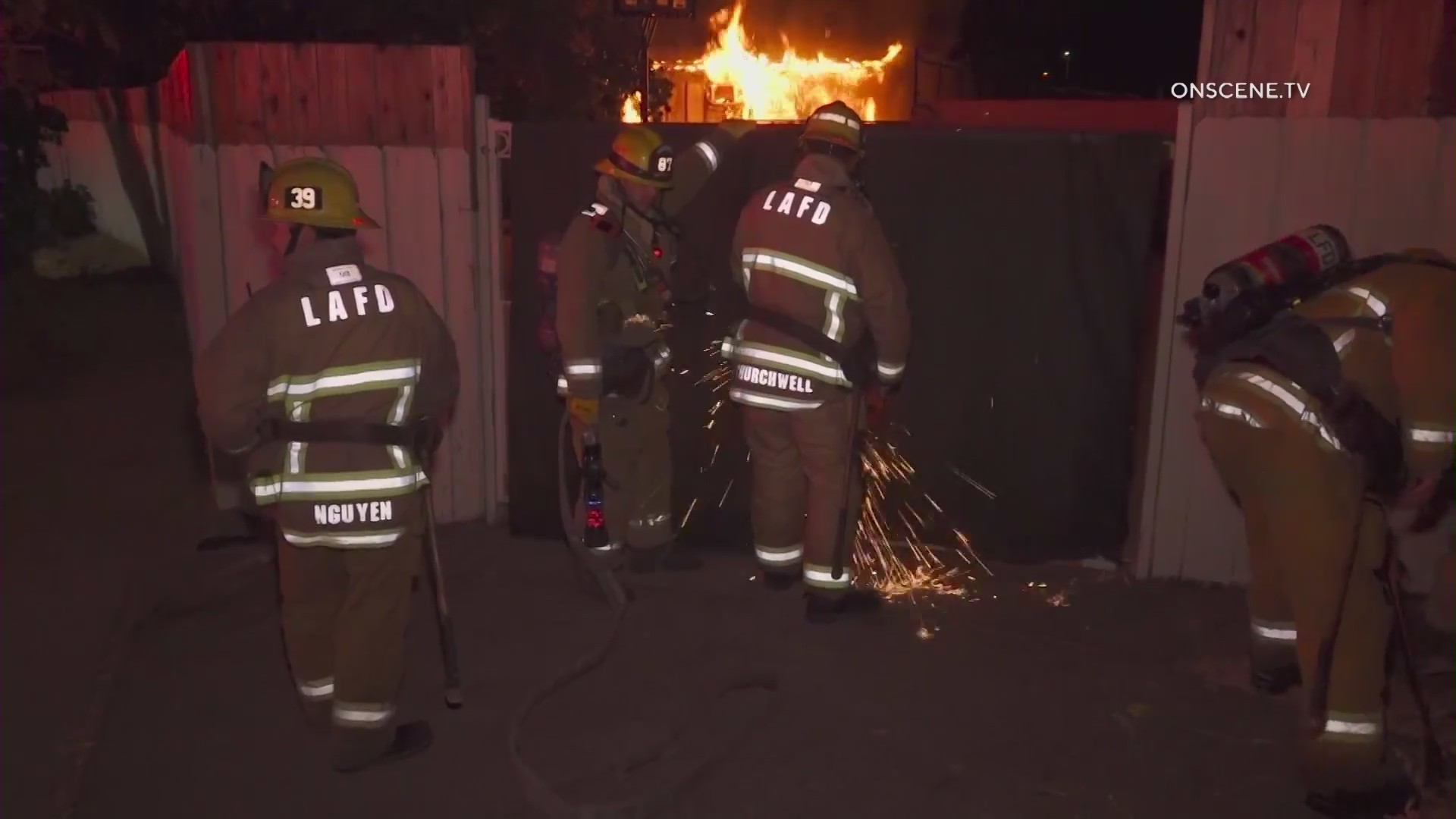 Los Angeles Fire Department officials worked quickly to extinguish the blazes at two San Fernando Valley churches. (Photo from OnScene.TV footage)