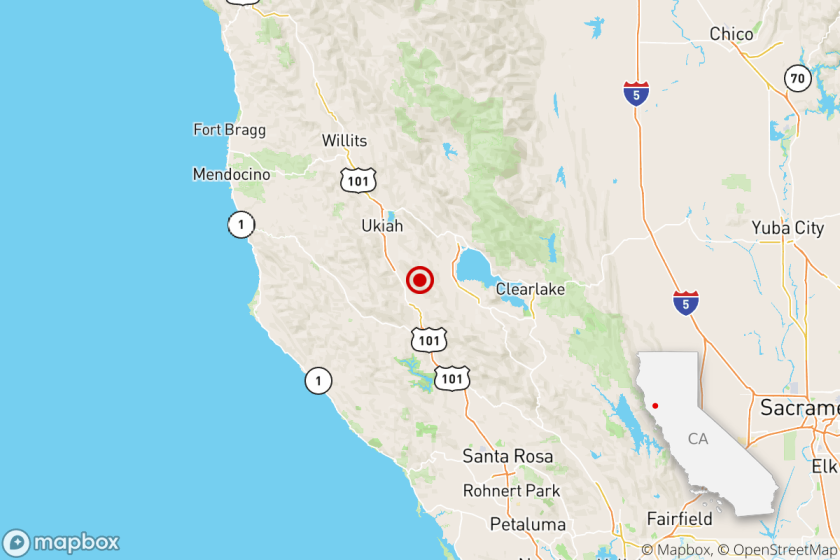 A map from the Los Angeles Times shows where a magnitude 4.4 quake was recorded on Dec. 6, 2020. A map from the Los Angeles Times shows where a magnitude 4.4 quake was recorded on Dec. 6, 2020.