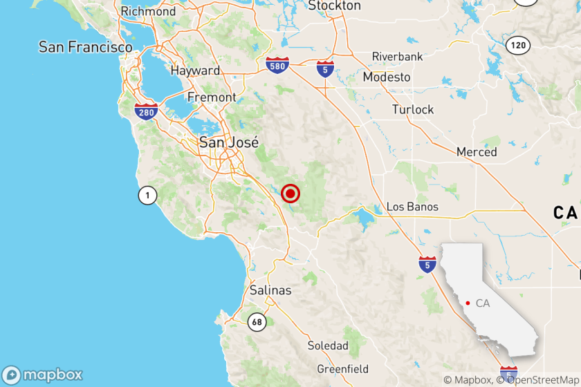 A magnitude 3.7 earthquake was reported Dec. 15, 2020 at 6:58 a.m. two miles from Morgan Hill, Calif., according to the U.S. Geological Survey. (U.S. Geological Survey)