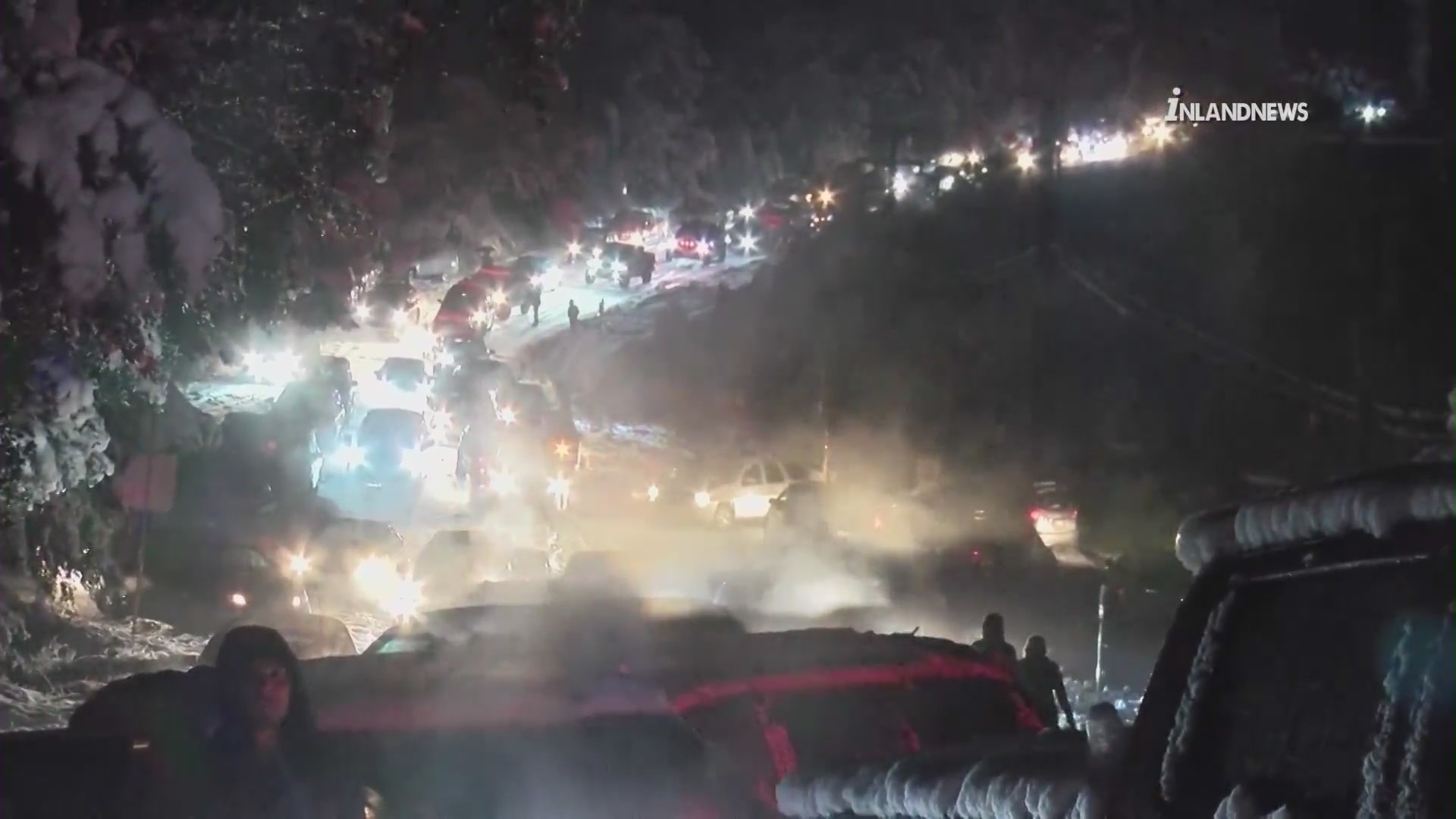 Cars stuck on Mt. Baldy Road are seen on Dec. 28, 2020. (InlandNews)