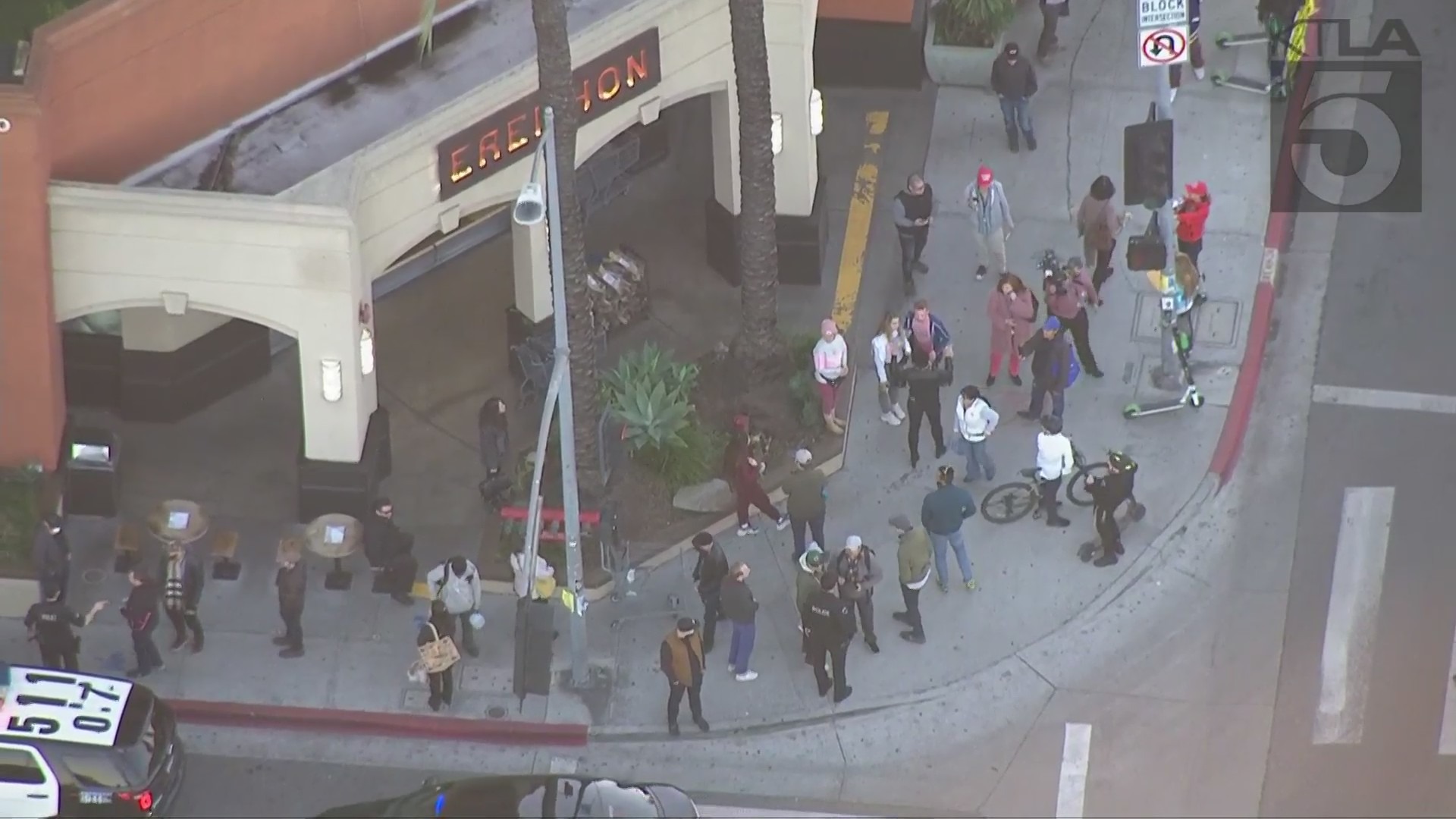 Protesters gathered near Erewhon market on Beverly Boulevard on Dec. 29, 2020. (KTLA)