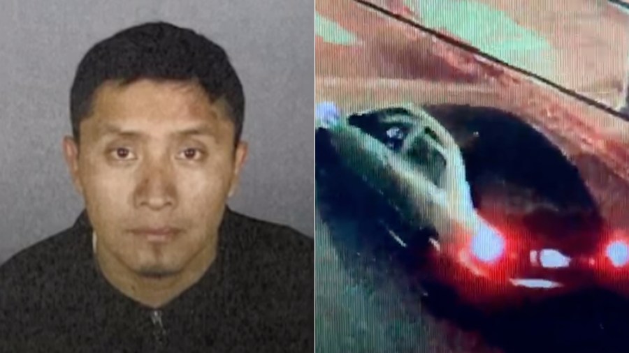 Ronald Waldamar Jo-Jlux is shown in a photo released by the Los Angeles Police Department on Dec. 3, 2020. At right is a photo of the suspect vehicle involved in the Westlake hit-and-run crash.