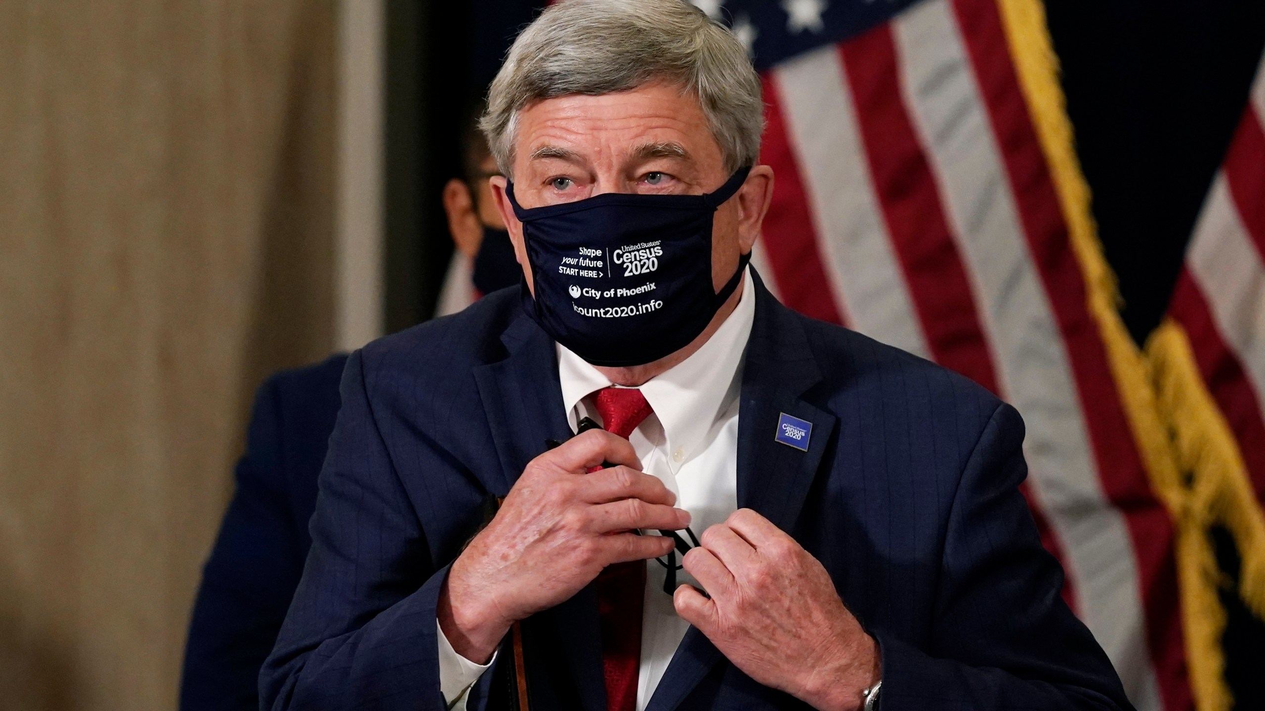 U.S. Census Director Steven Dillingham pauses after speaking at a news conference to urge Arizonans to participate in the nation's once-a-decade census population count on Sept. 17, 2020. (Ross D. Franklin, Pool/Associated Press)