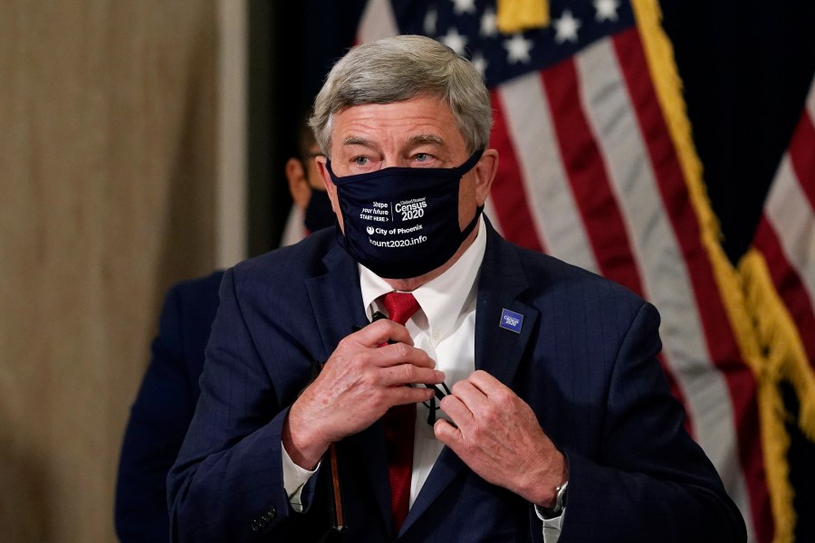 U.S. Census Director Steven Dillingham pauses after speaking at a news conference to urge Arizonans to participate in the nation's once-a-decade census population count on Sept. 17, 2020. (Ross D. Franklin, Pool/Associated Press)