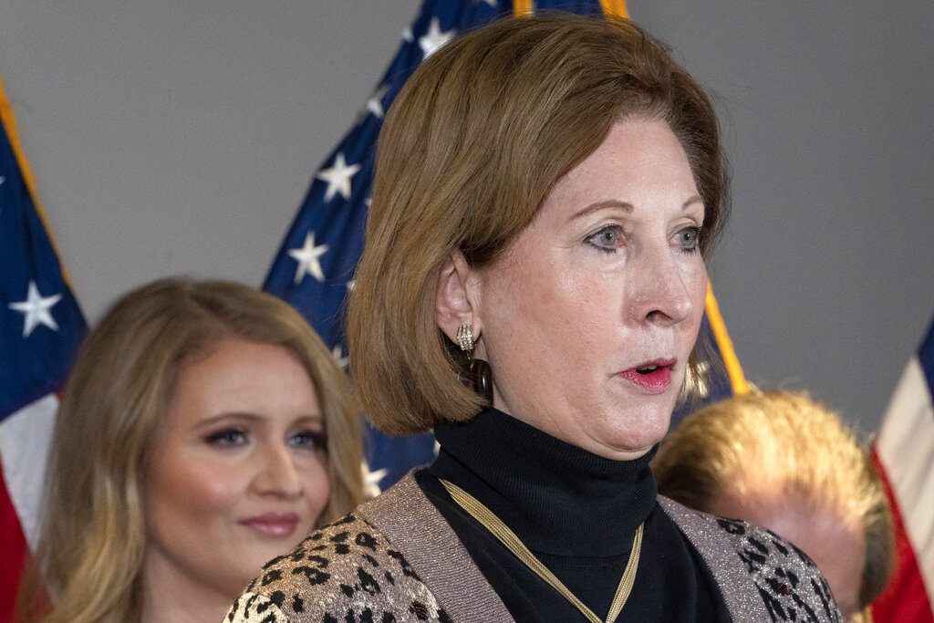 Sidney Powell, a lawyer for President Donald Trump, speaks during a news conference at the Republican National Committee headquarters on Nov. 19, 2020, in Washington. (AP Photo/Jacquelyn Martin)