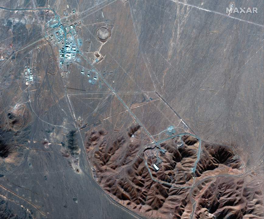 This Nov. 4, 2020, file satellite photo by Maxar Technologies shows Iran's Fordo nuclear site. (Maxar Technologies via AP)