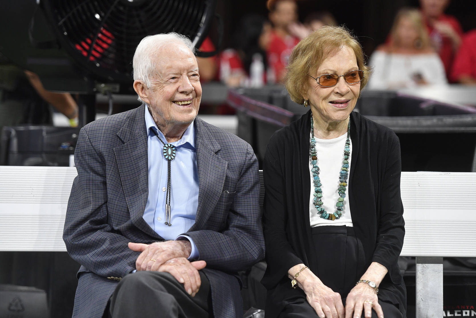 In this Sept. 30, 2018 file photo, former President Jimmy Carter and Rosalynn Carter are seen ahead of an NFL football game between the Atlanta Falcons and the Cincinnati Bengals, in Atlanta. (John Amis/Associated Press)