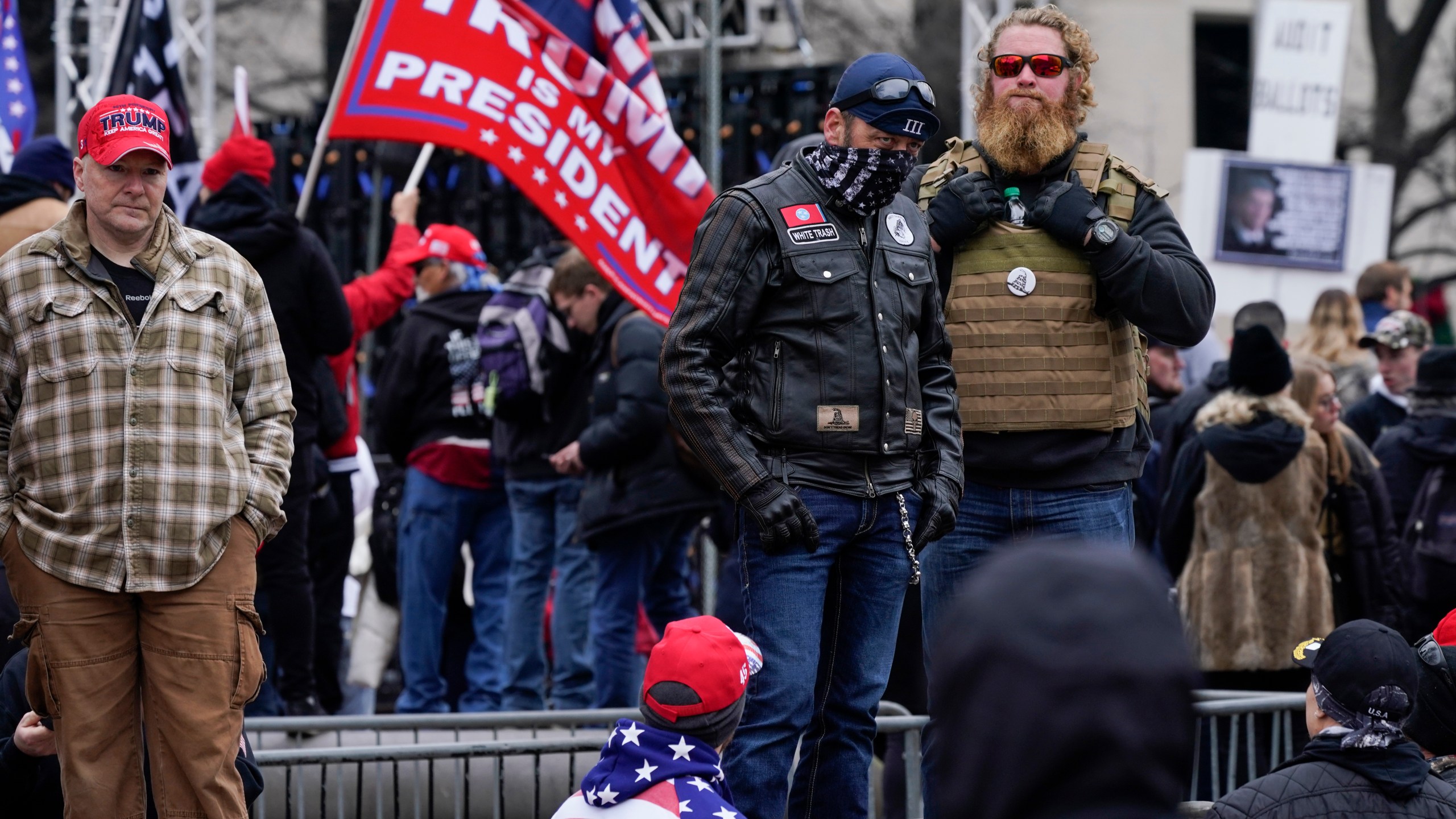 People attend a rally at Freedom Plaza Tuesday, Jan. 5, 2021, in Washington, in support of President Donald Trump. (AP Photo/Jacquelyn Martin)