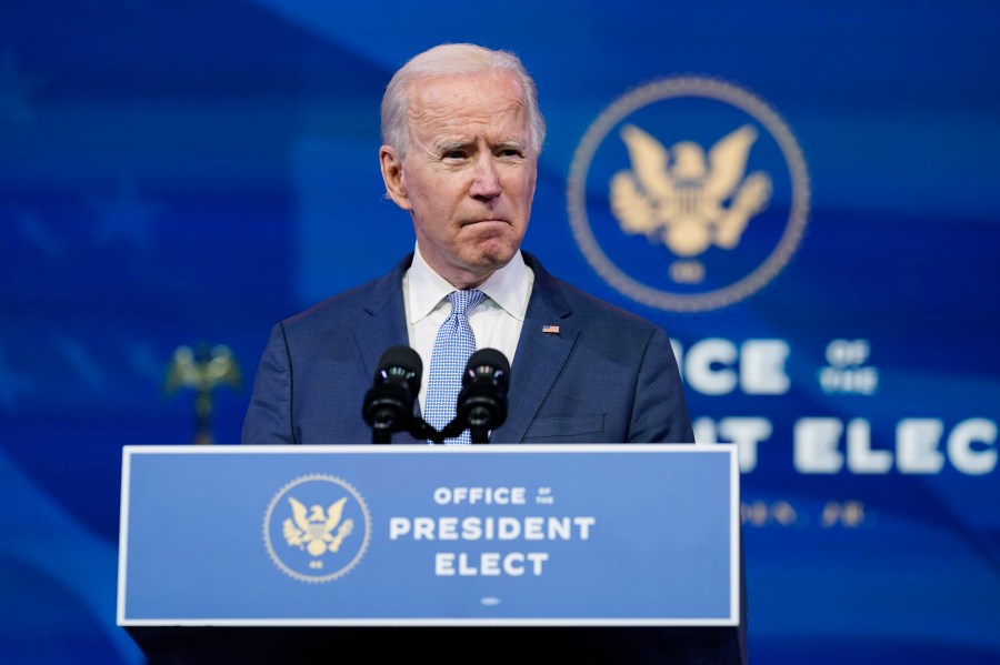 President-elect Joe Biden speaks at The Queen theater in Wilmington, Del., Wednesday, Jan. 6, 2021. (AP Photo/Susan Walsh)