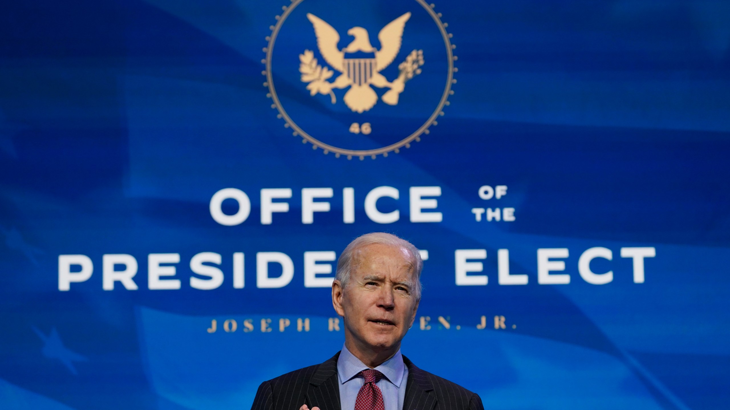 President-elect Joe Biden speaks during an event at The Queen theater in Wilmington, Del. on Jan. 8, 2021. (Susan Walsh/Associated Press)