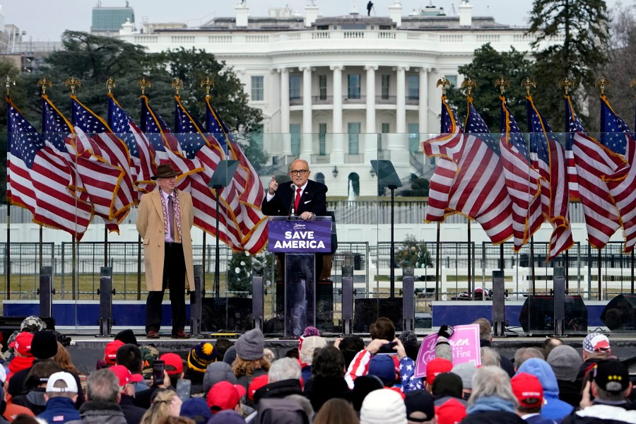 In this Jan. 6, 2021 file photo former New York Mayor Rudolph Giuliani speaks in Washington at a rally in support of President Donald Trump, called the "Save America Rally." (AP Photo/Jacquelyn Martin, File)