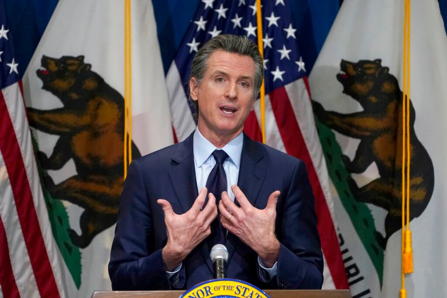 In this Jan. 8, 2021, file photo, California Gov. Gavin Newsom outlines his 2021-2022 state budget proposal during a news conference in Sacramento. (AP Photo/Rich Pedroncelli, Pool, File)