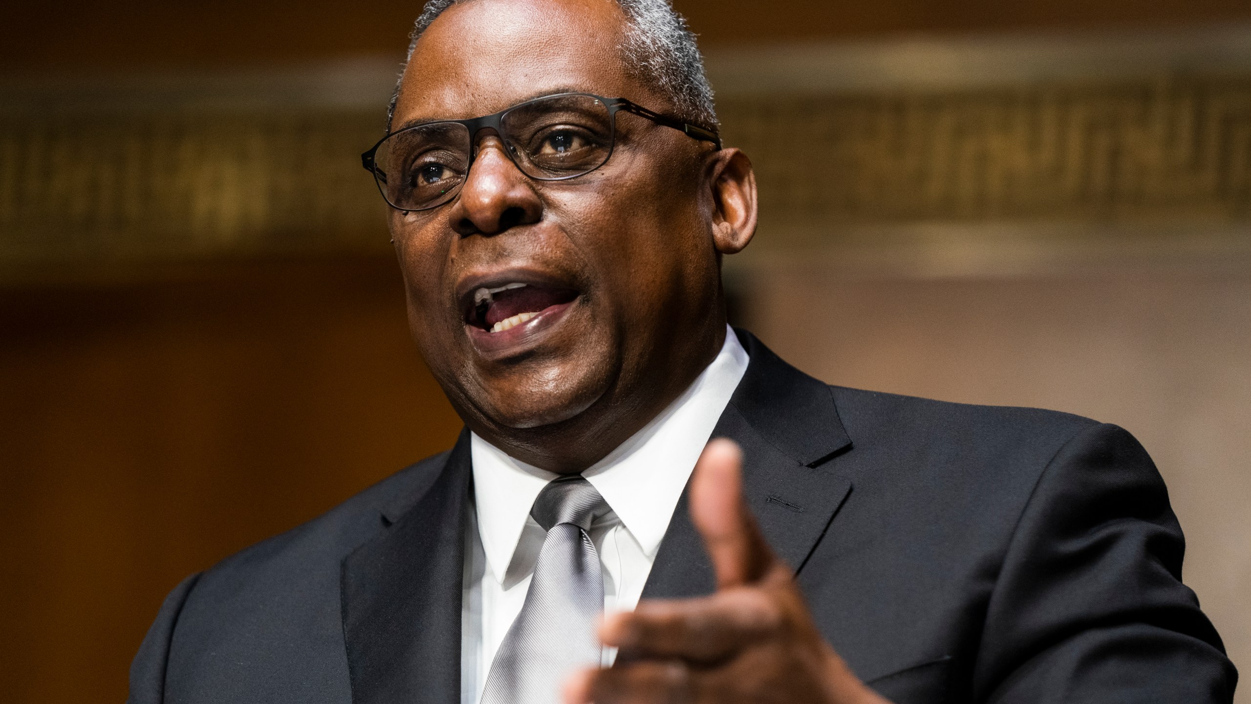 Secretary of Defense nominee Lloyd Austin, a recently retired Army general, speaks during his conformation hearing before the Senate Armed Services Committee on Capitol Hill, Tuesday, Jan. 19, 2021, in Washington. (Jim Lo Scalzo/Pool via AP)