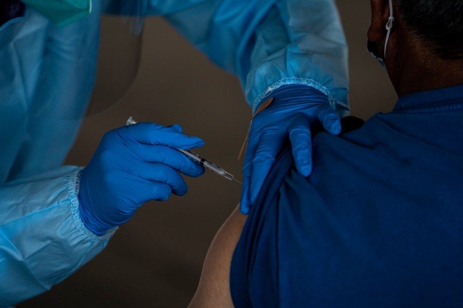 A Hispanic farm worker receives the Pfizer-BioNTech COVID-19 vaccine in Mecca, Calif., Thursday, Jan. 21, 2021. (AP Photo/Jae C. Hong)A Hispanic farm worker receives the Pfizer-BioNTech COVID-19 vaccine in Mecca, Calif., Thursday, Jan. 21, 2021. (AP Photo/Jae C. Hong)