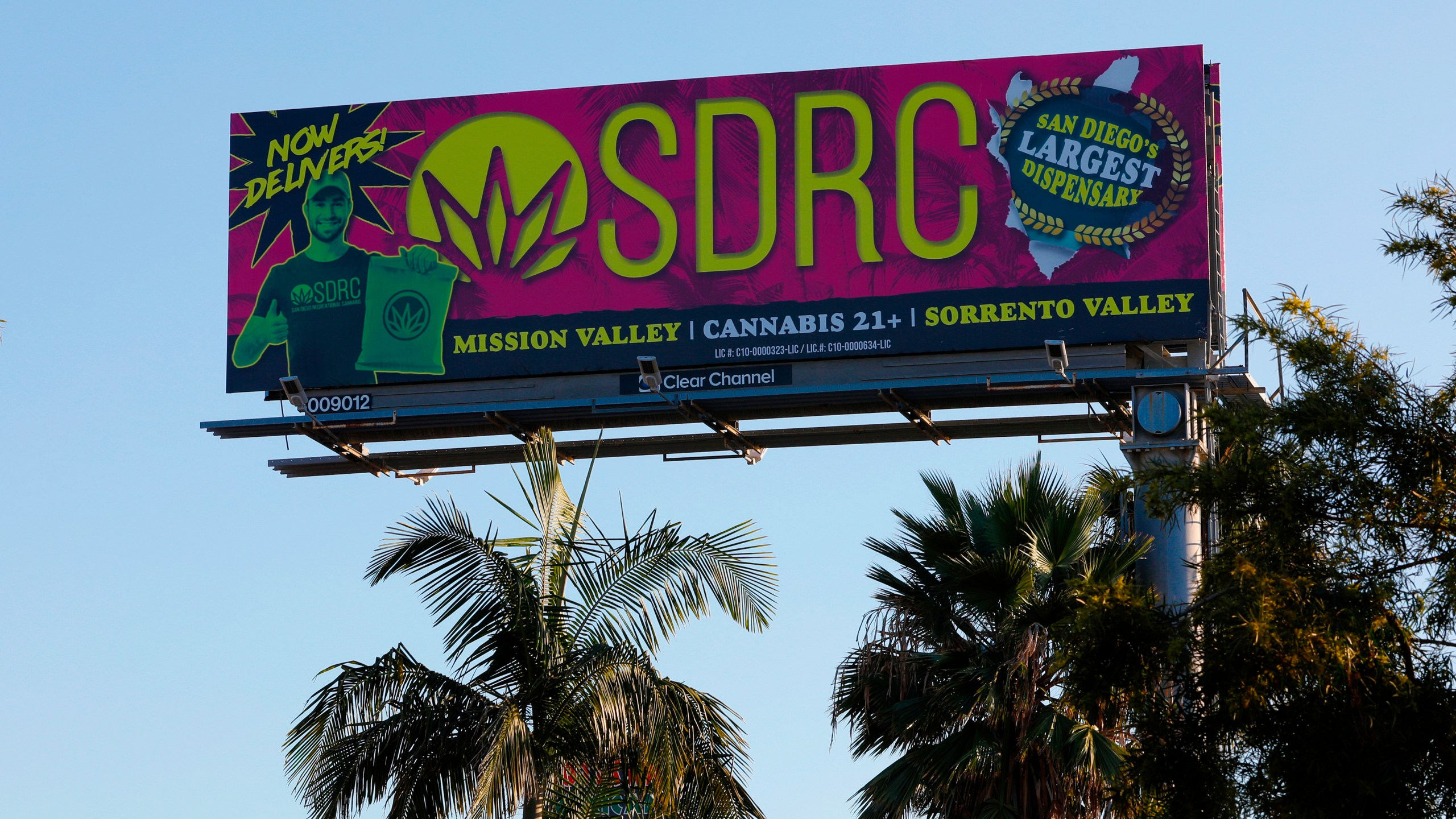 In this Jan. 13, 2020, file photo, a billboard in San Diego advertises a cannabis dispensary. (Nelvin C. Cepeda/The San Diego Union-Tribune via AP)