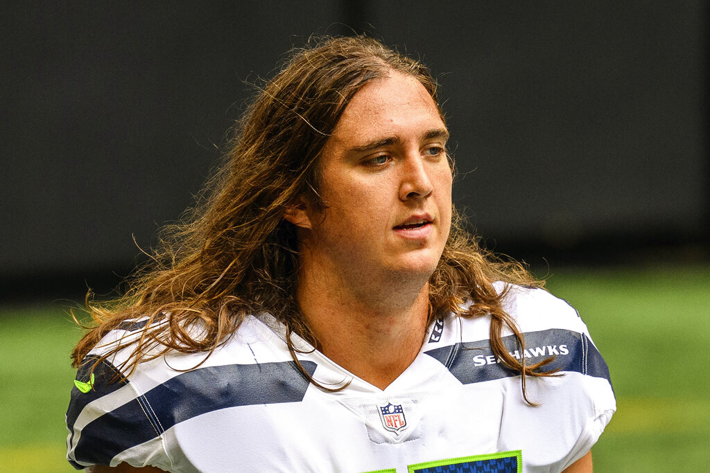 Seattle Seahawks offensive tackle Chad Wheeler (75) is shown before an NFL football game against the Atlanta Falcons in Atlanta, in this Sunday, Sept. 13, 2020, file photo. (AP Photo/Danny Karnik, File)