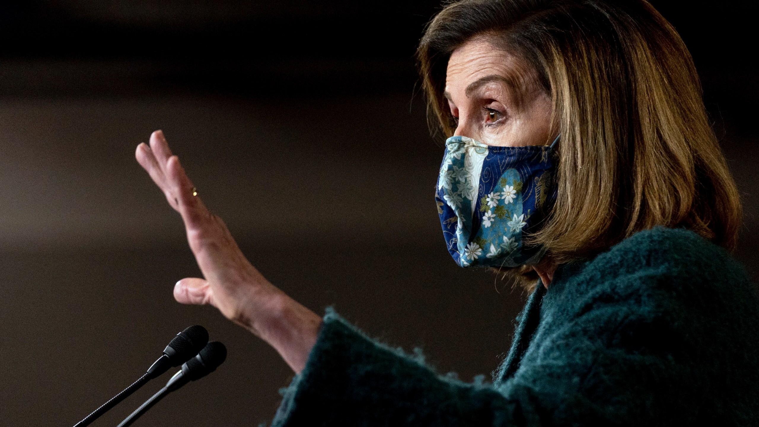 House Speaker Nancy Pelosi of Calif. speaks at a news conference on Capitol Hill in Washington, Thursday, Jan. 28, 2021. (AP Photo/Andrew Harnik)