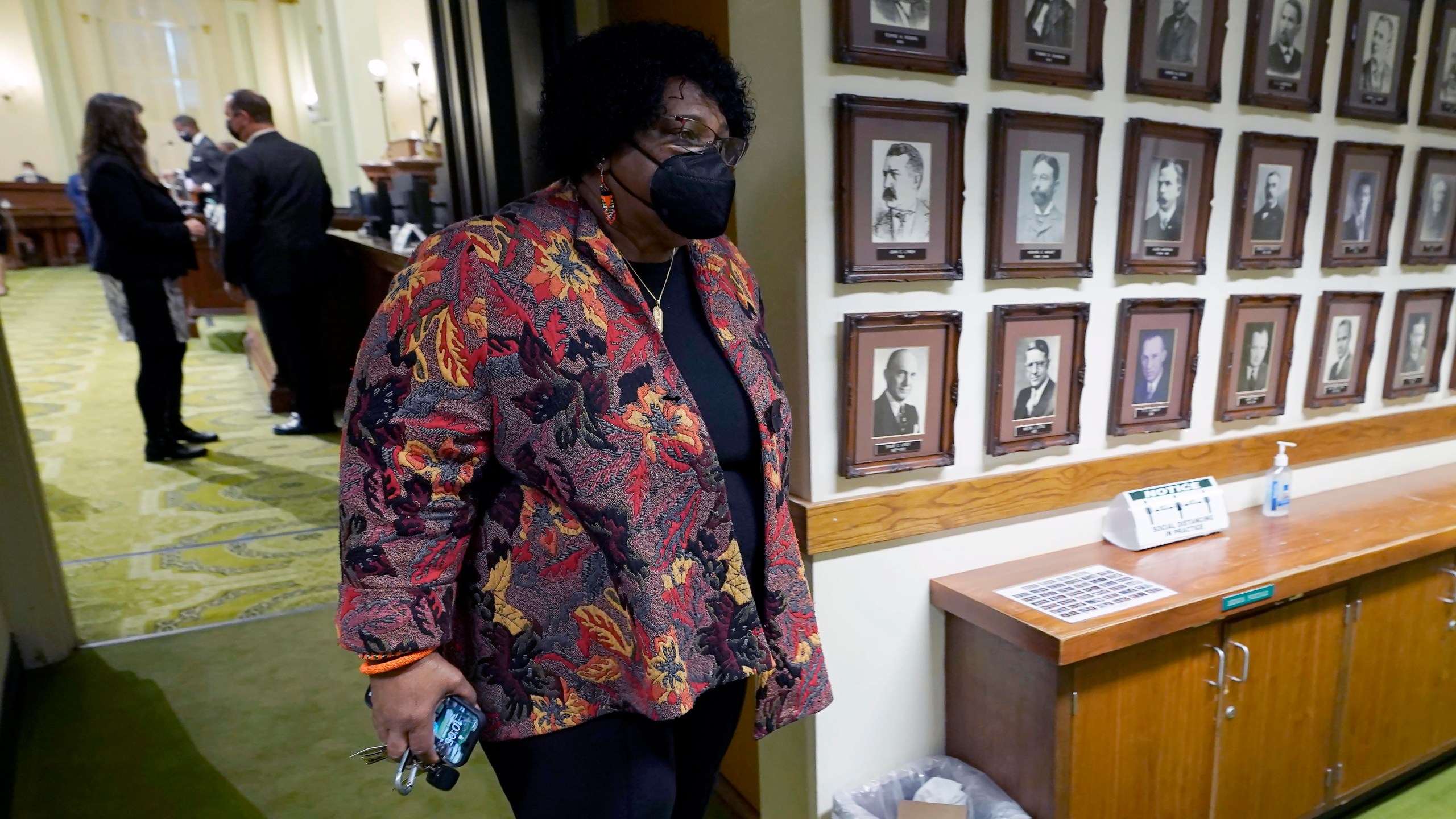 Democratic Assemblywoman Shirley Weber leaves the Assembly Chambers at the Capitol in Sacramento on Jan. 28, 2021. (Rich Pedroncelli / Associated Press)