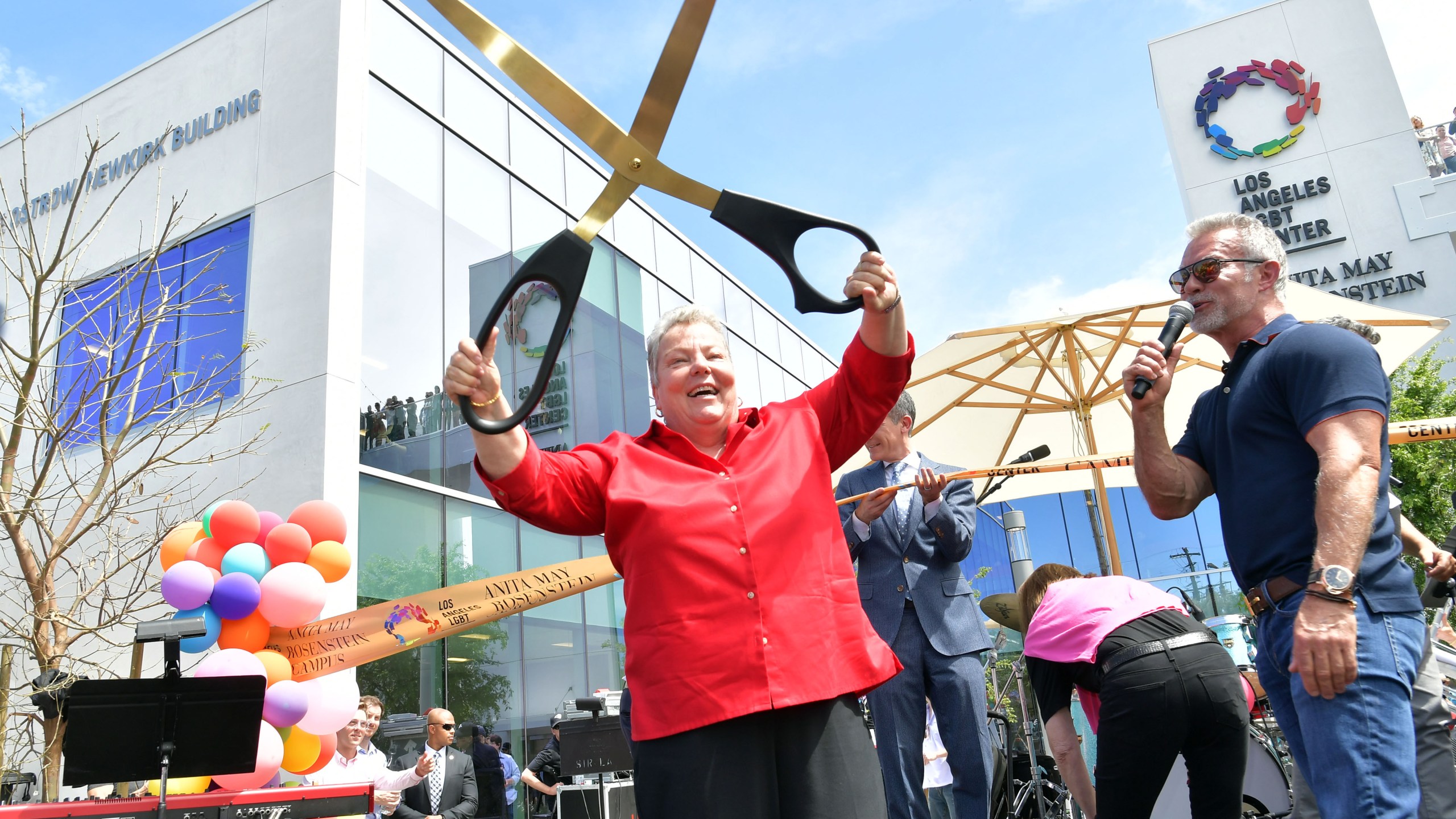 Lorri L. Jean (L) and David Bailey (R) speak onstage during the grand opening of the Los Angeles LGBT Center's Anita May Rosenstein Campus on April 7, 2019 in Los Angeles, California. (Amy Sussman/Getty Images for Los Angeles LGBT Center )