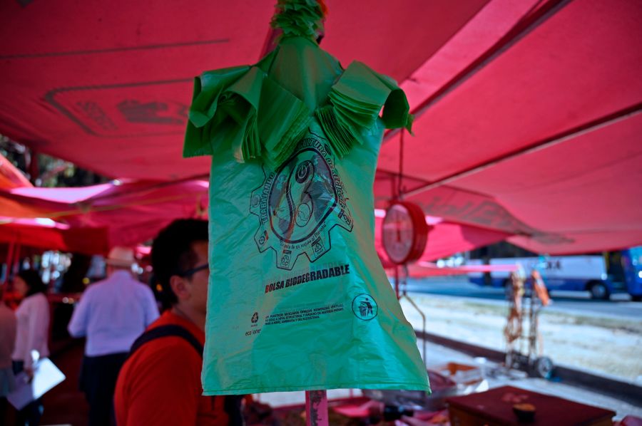 View of plastic bags on a stall at a street market in Mexico Citym, on January 15, 2020. (Alfredo Estrella/AFP via Getty Images)