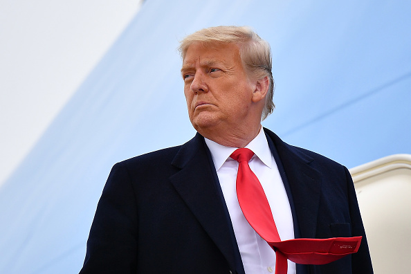 President Donald Trump boards Air Force One before departing Harlingen, Texas on January 12, 2021. (MANDEL NGAN/AFP via Getty Images)