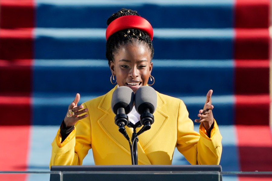 American poet Amanda Gorman reads a poem during the 59th Presidential Inauguration at the US Capitol in Washington DC on Jan. 20, 2021. (PATRICK SEMANSKY/POOL/AFP via Getty Images)