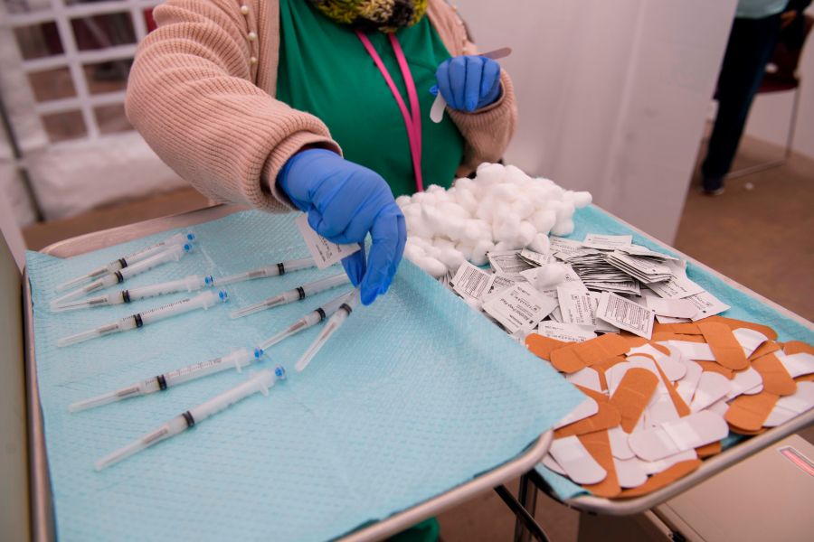 This file photo shows syringes filled with doses of the COVID-19 vaccine on Jan. 25, 2021 in Los Angeles. (PATRICK T. FALLON/AFP via Getty Images)