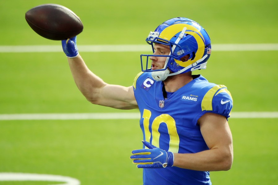 Cooper Kupp #10 of the Los Angeles Rams warms up before the game against the San Francisco 49ers at SoFi Stadium on November 29, 2020 in Inglewood, California. (Katelyn Mulcahy/Getty Images)