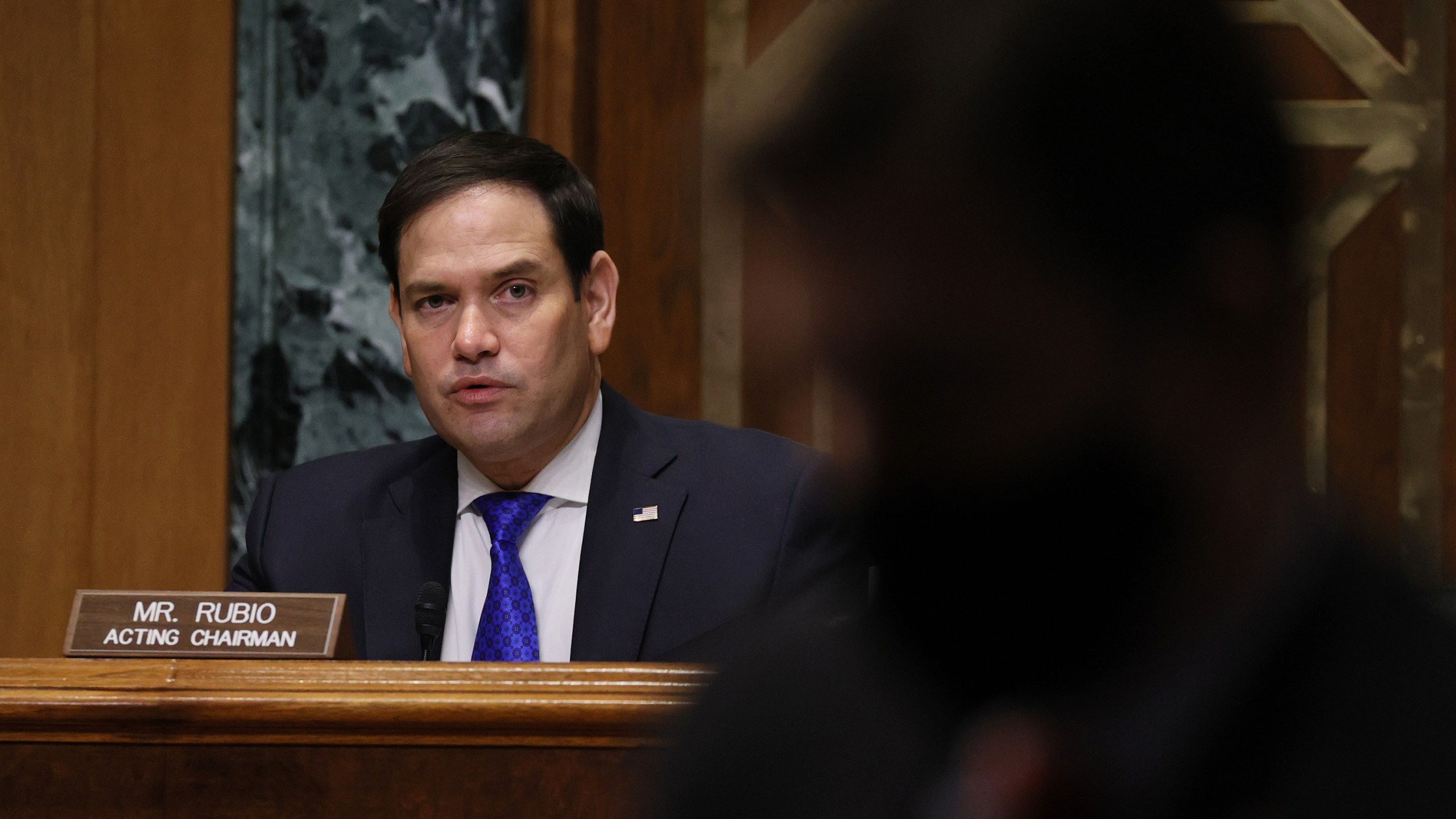 Sen. Marco Rubio (R-FL), acting Chairman of the Select Committee on Intelligence, speaks to Avril Haines during her confirmation hearing before the Senate Intelligence Committee to be President-elect Joe Biden’s pick for national intelligence director on Jan. 19, 2021 in Washington, D.C. (Joe Raedle/Getty Images)