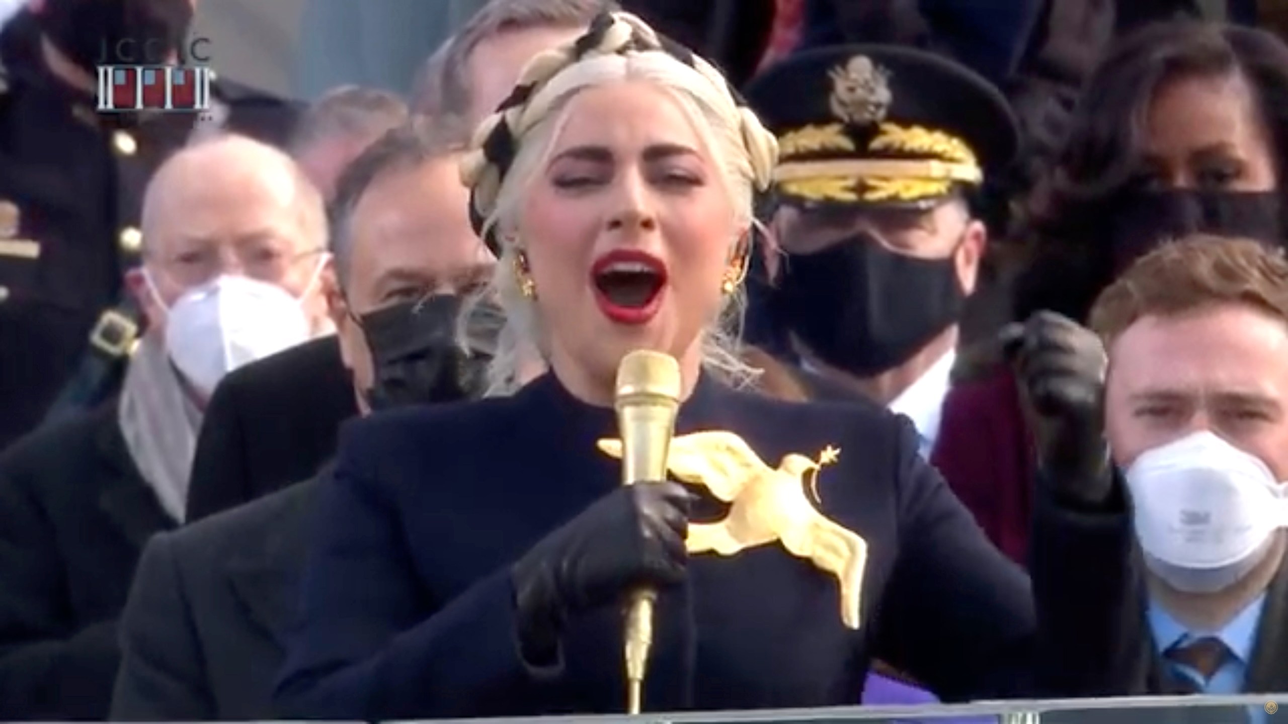 In this screengrab, Lady Gaga sings the National Anthem at the inauguration of U.S. President-elect Joe Biden on the West Front of the U.S. Capitol on January 20, 2021 in Washington, DC. (Handout/Biden Inaugural Committee via Getty Images )