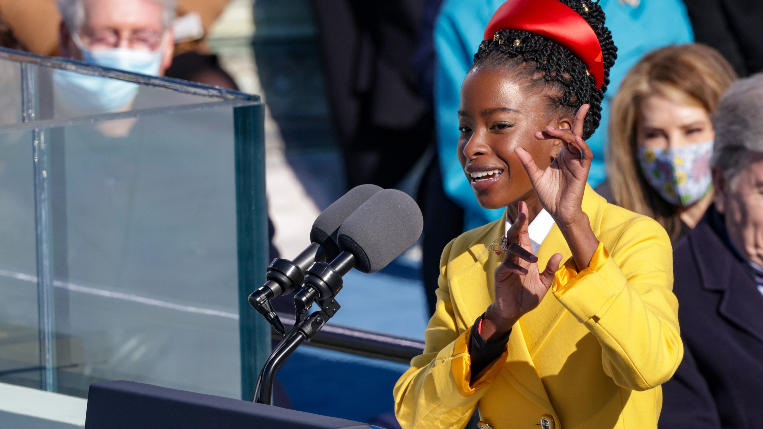 Youth Poet Laureate Amanda Gorman of L.A. speaks at the inauguration of U.S. President Joe Biden on the West Front of the U.S. Capitol on Jan. 20, 2021 in Washington, DC. (Photo by Alex Wong/Getty Images)