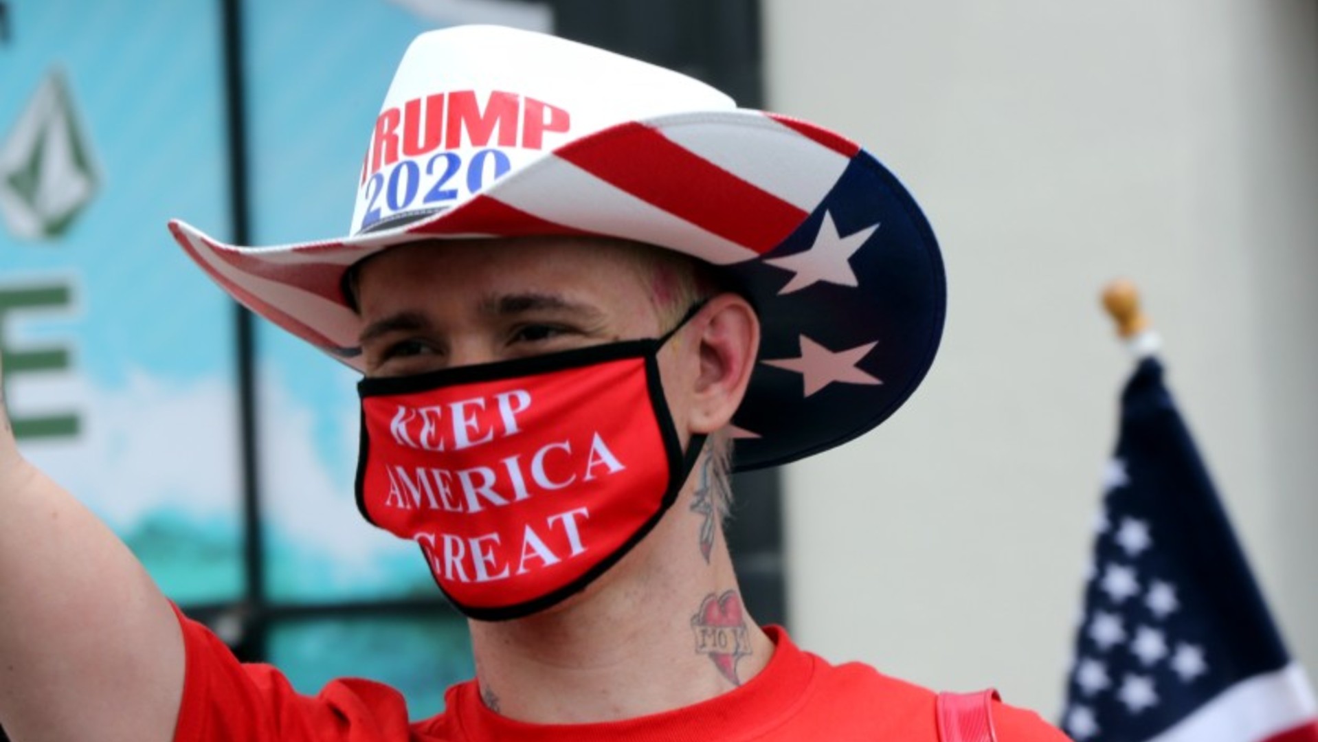 Kristopher Dreww takes part in a demonstration in May in Huntington Beach.(Raul Roa / Los Angeles Times)