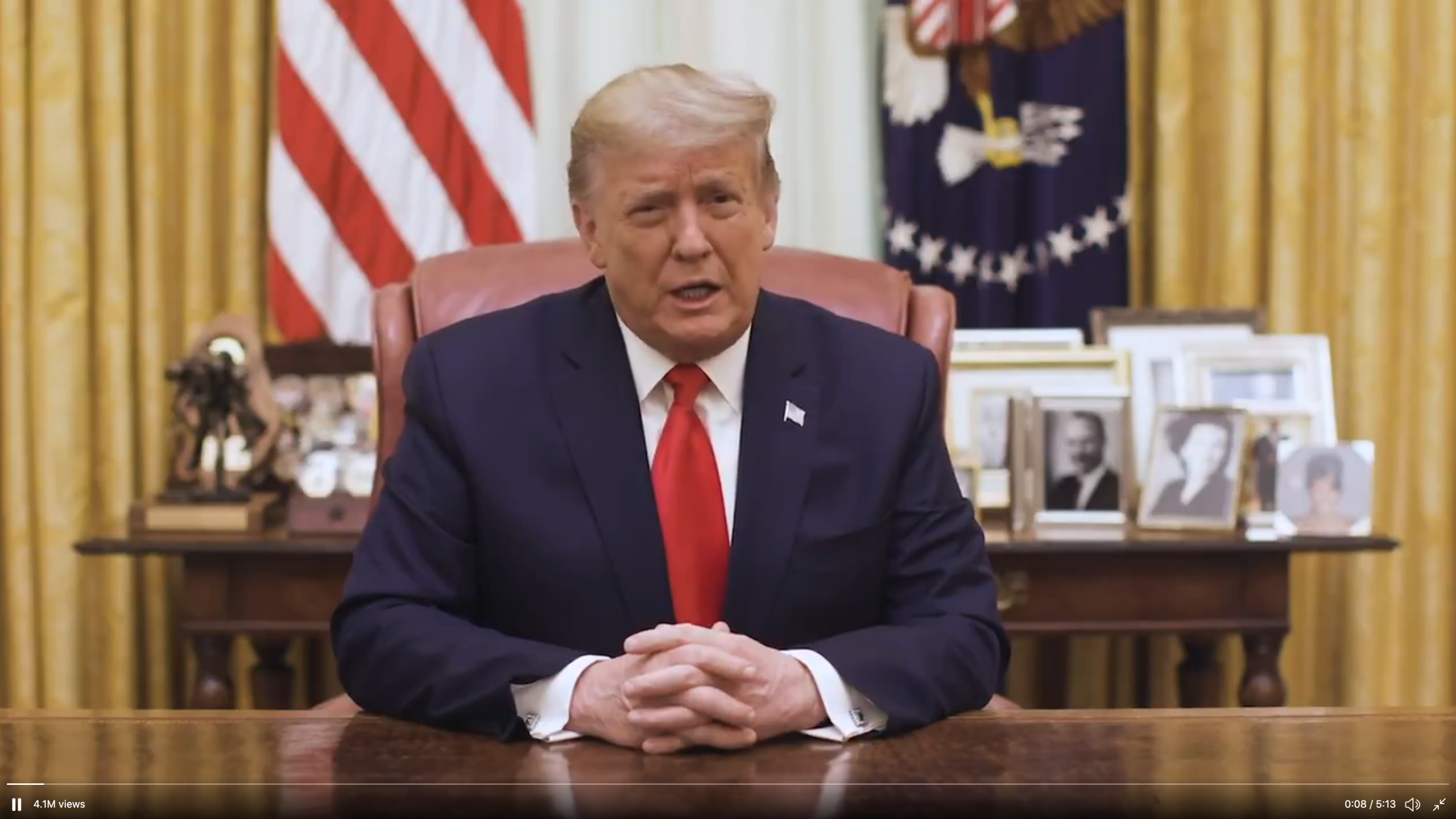 President Donald Trump speaks in a video statement issued Jan. 13, 2021.