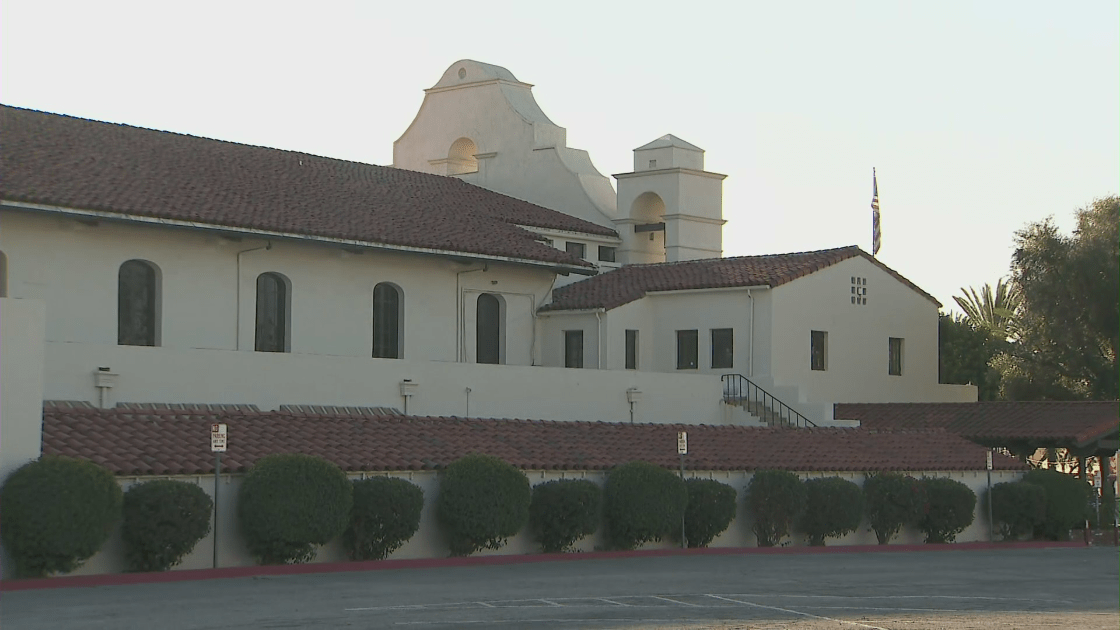 The San Gabriel MIssion Playhouse is shown on Jan. 8, 2021. (KTLA)