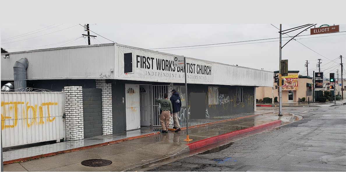 The FBI tweeted this image of investigators after an explosion at First Works Baptist Church in El Monte on Jan. 23, 2021.