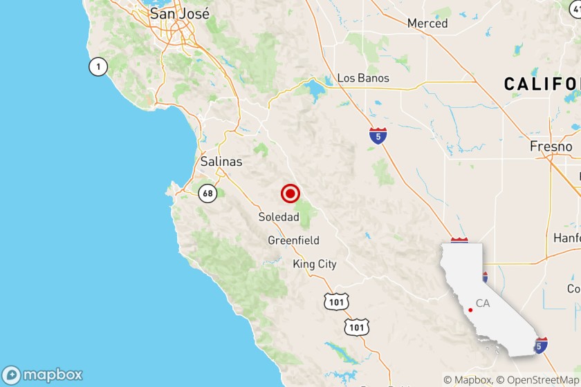 A magnitude 4.3 earthquake was reported at 6:42 a.m. Jan. 2, 2021 eight miles from Soledad, according to the U.S. Geological Survey. (Quakebot)