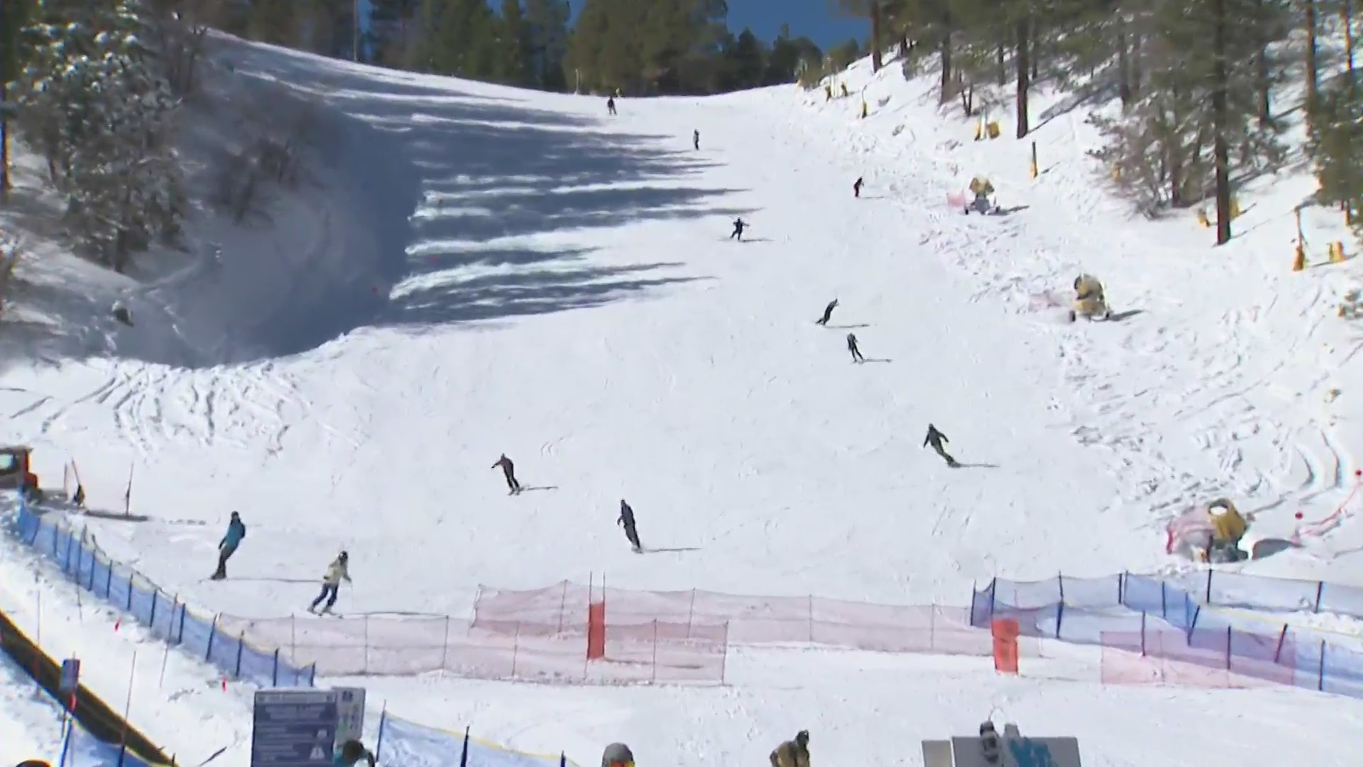 The Mountain High Resort in Wrightwood welcomed guests on Jan. 30, 2021 after a storm brought fresh snow to Southern California's ski resorts. (KTLA)