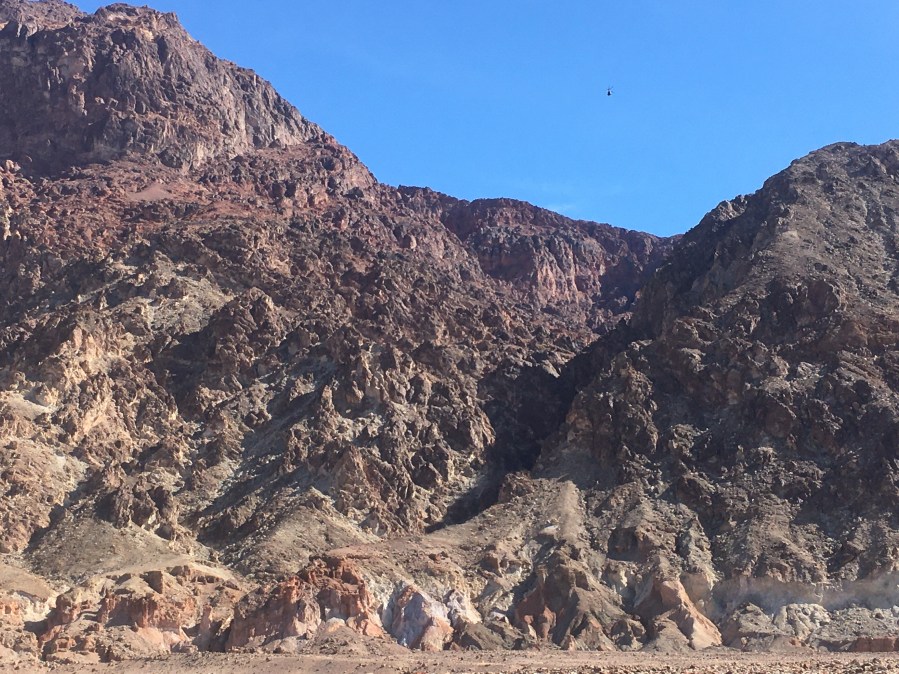 California Highway Patrol's H-82 helicopter is seen approaching an accident site in Deimos Canyon on Jan. 30, 2021. (NPS)