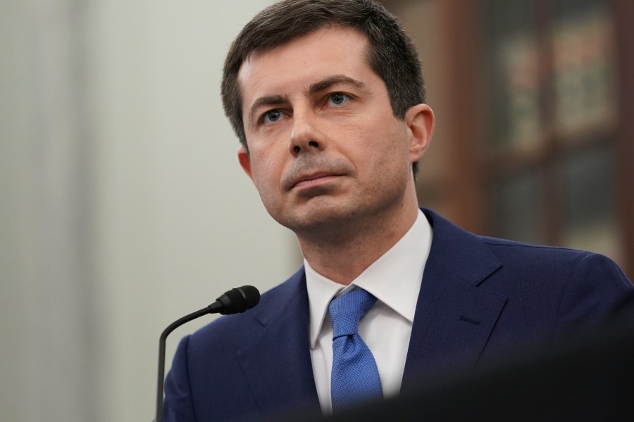 In this Jan. 21, 2021, file photo, Transportation Secretary nominee Pete Buttigieg speaks during a Senate Commerce, Science and Transportation Committee confirmation hearing on Capitol Hill. (Stefani Reynolds/Pool via Associated Press)