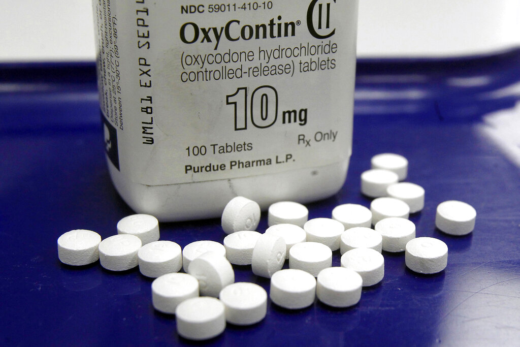 This Feb. 19, 2013, file photo shows OxyContin pills arranged for a photo at a pharmacy in Montpelier, Vt. (AP Photo/Toby Talbot, File)