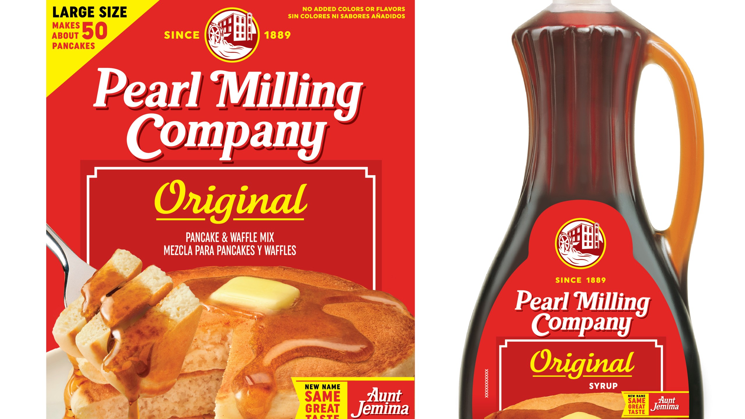 This image provided by PepsiCo, Inc., shows Quaker Oats' Pearl Milling Company brand pancake mix and syrup, formerly the Aunt Jemima brand. Aunt Jemima products will continue to be sold until June 2021, when the packaging will officially change over. (PepsiCo, Inc. via AP)