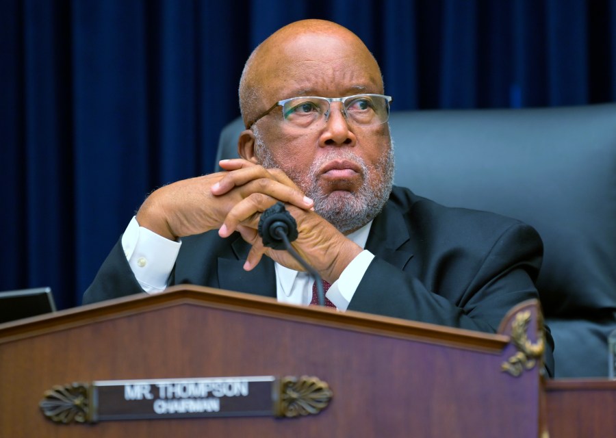 In this Sept. 17, 2020 file photo, Committee Chairman Rep. Bennie Thompson, D-Miss., speaks during a House Committee on Homeland Security hearing on 'worldwide threats to the homeland', on Capitol Hill Washington. (John McDonnell/The Washington Post via AP, Pool)