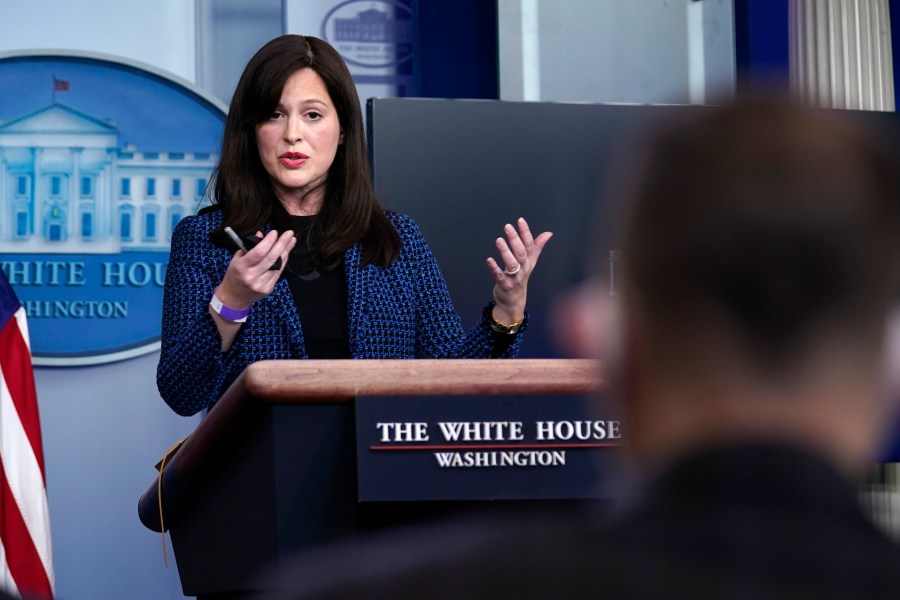 White House deputy national security adviser Anne Neuberger speaks during a press briefing on Feb. 17, 2021, in Washington. (AP Photo/Evan Vucci)