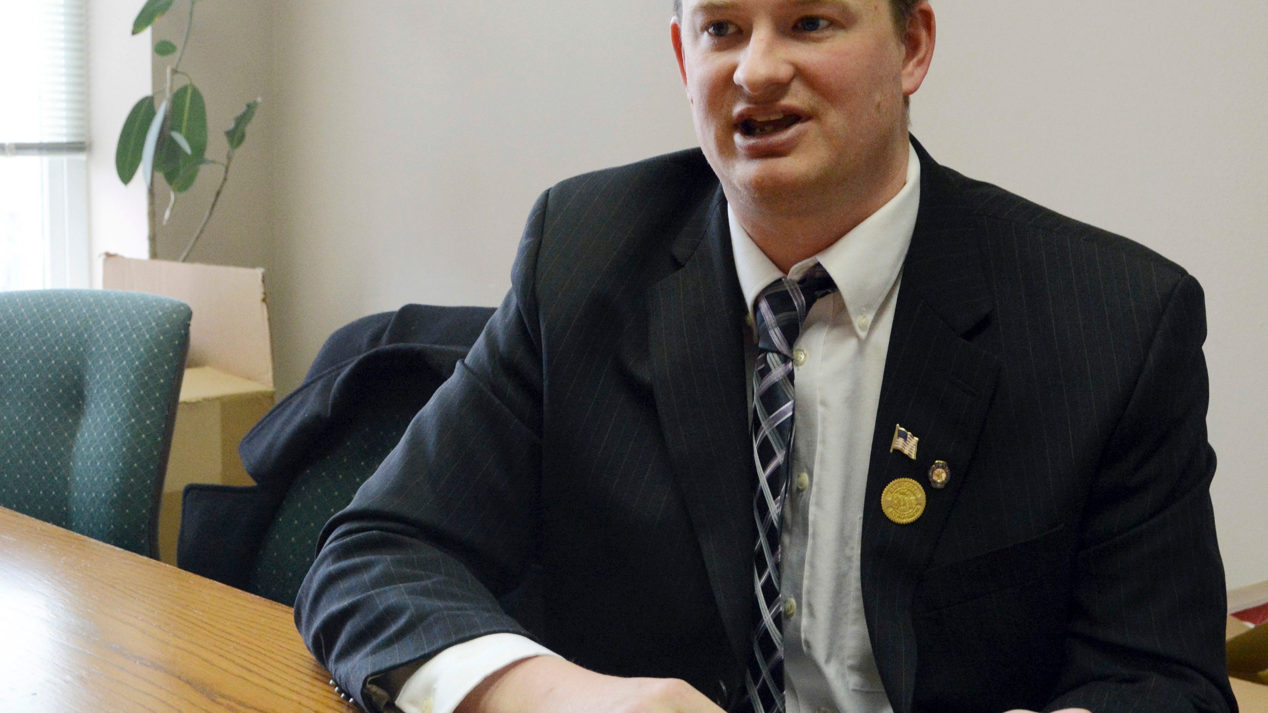 In this Feb. 23, 2014, file photo, Jason Ravnsborg speaks in Sioux Falls, S.D. (AP Photo/Dirk Lammers, File)