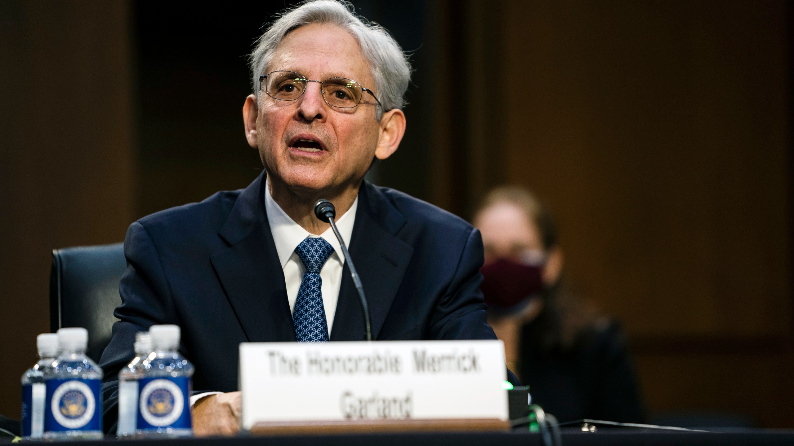 Judge Merrick Garland, nominee to be Attorney General, testifies at his confirmation hearing before the Senate Judicary Committee, Monday, Feb. 22, 2021 on Capitol Hill in Washington. (Demetrius Freeman/The Washington Post via AP, Pool)