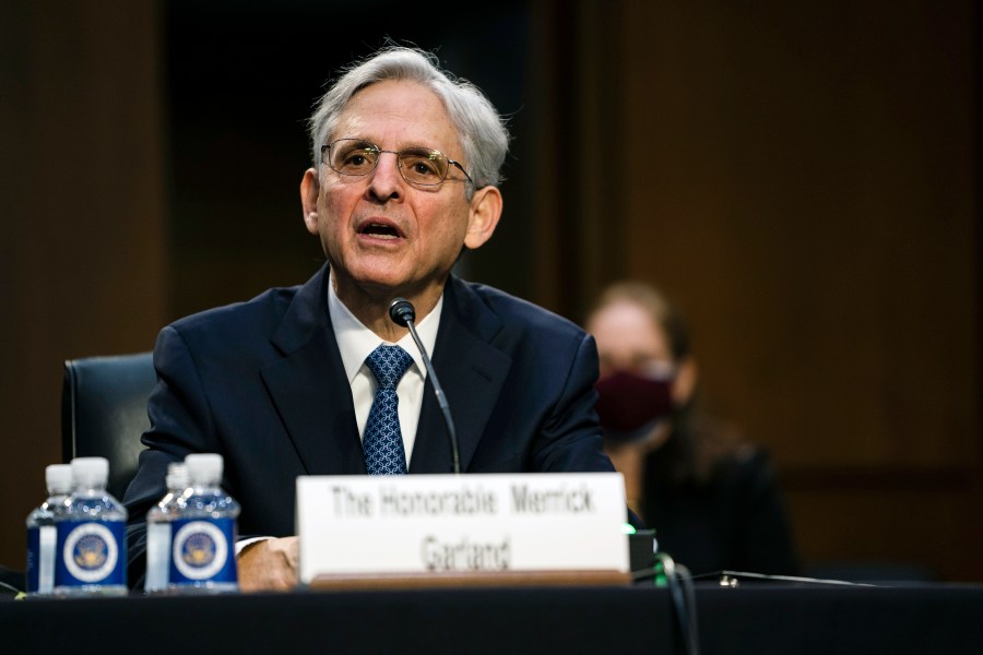 Judge Merrick Garland, nominee to be Attorney General, testifies at his confirmation hearing before the Senate Judicary Committee, Monday, Feb. 22, 2021 on Capitol Hill in Washington. (Demetrius Freeman/The Washington Post via AP, Pool)