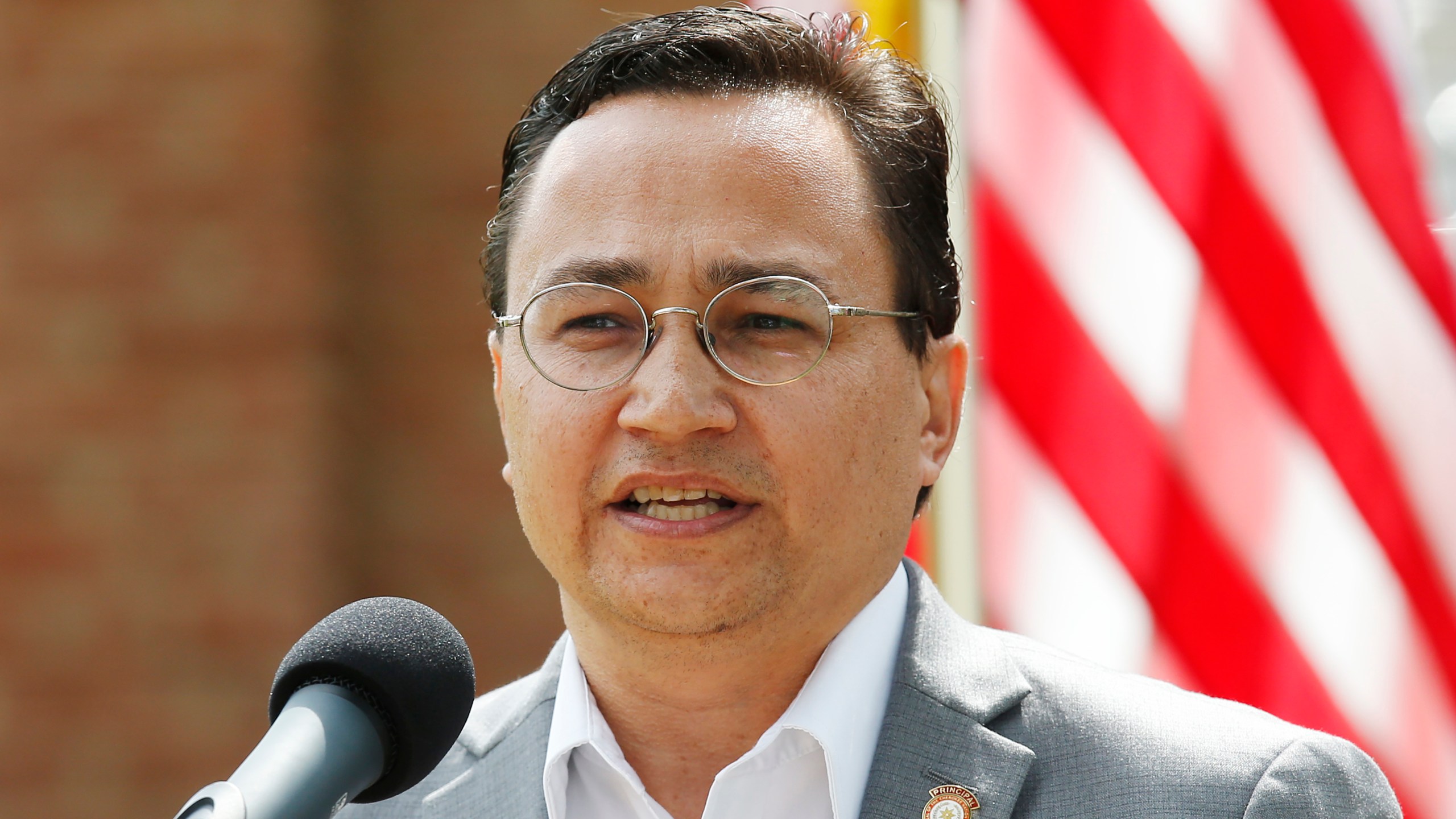 Cherokee Nation Principal Chief Chuck Hoskin Jr. speaks during a news conference in Tahlequah, Okla., on Aug. 22, 2019. (Sue Ogrocki / Associated Press)